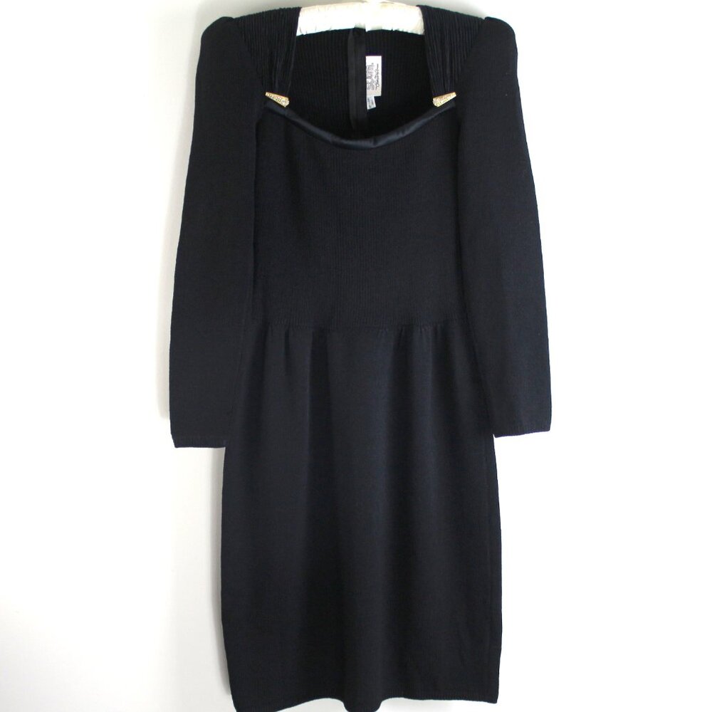 St. John Saks Fifth Avenue VTG Black Santana Knit Rhinestone Detail Dress XS